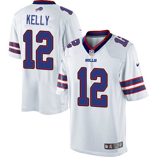 Men's Limited Jim Kelly Nike Jersey White Road - #12 NFL Buffalo Bills